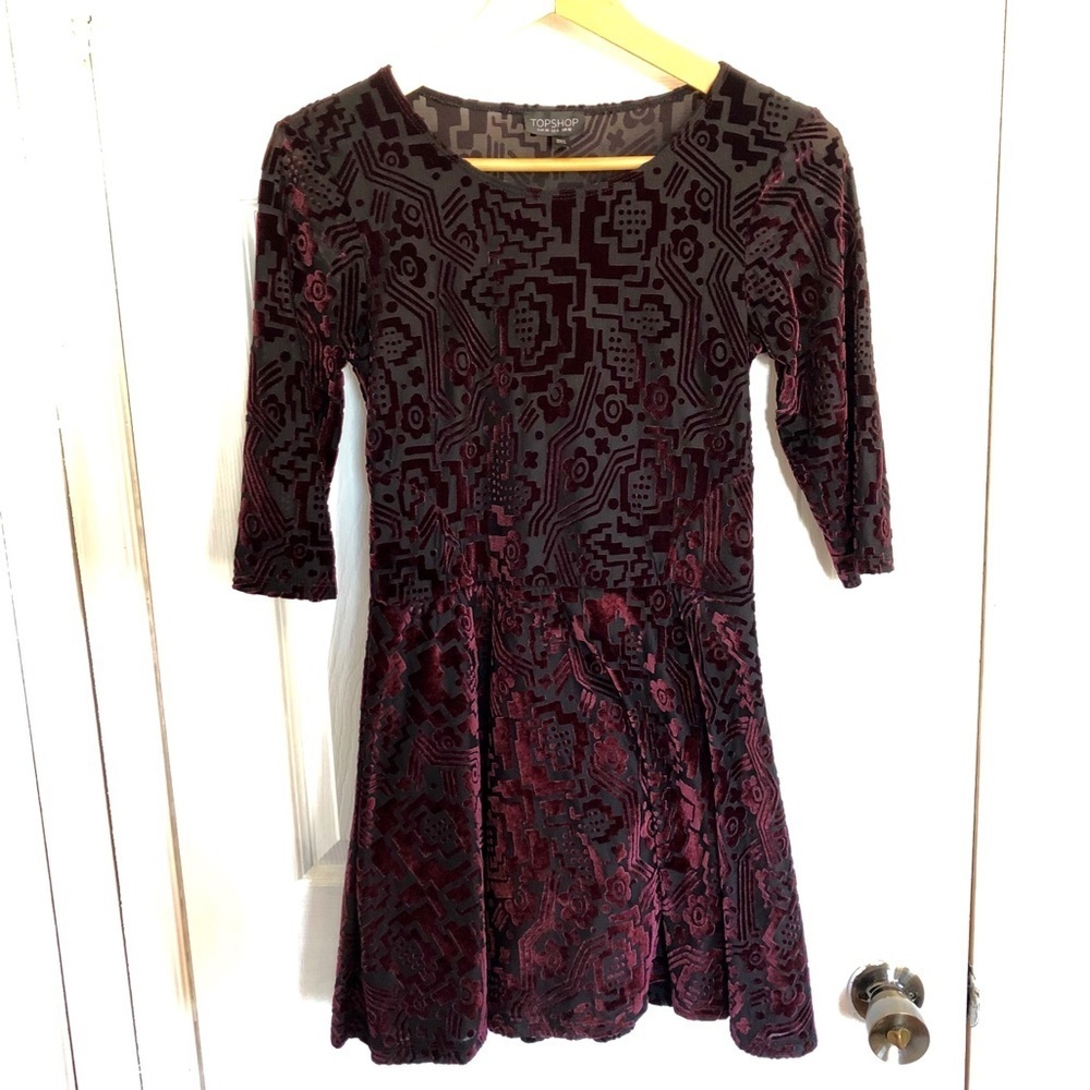 Topshop Black & Mauve Velvet Patterned Dress | 6
